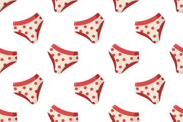 Seamless pattern with cartoon red polka dot panties. Funny underwear vector background for packaging and textile design.