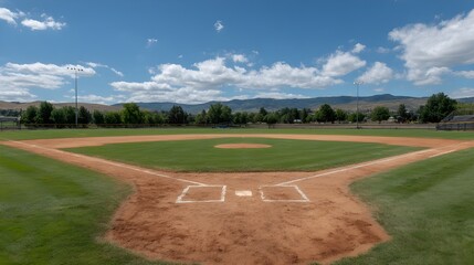 Perfect Regulation Baseball Diamond Offers Professionally Groomed Infield, Well-Maintained Outfield, and Premium Sports Facility Standards