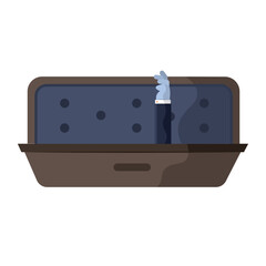 Open coffin with rising hand. Vector