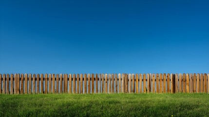Obraz premium Fence with bright green grass clear sky inspires vibrant backyard landscaping ideas seasonal outdoor renovation