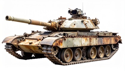 Destroyed Rusty Military Tank Chassis &ndash; Isolated on White for Dystopian Mockups