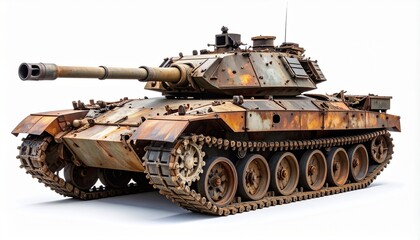 Destroyed Rusty Military Tank Chassis – Isolated on White for Dystopian Mockups