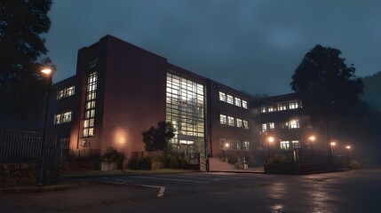Fototapeta premium Inviting school building exterior featuring bright architecture landscaped entrance boosting welcoming campus atmosphere community pride