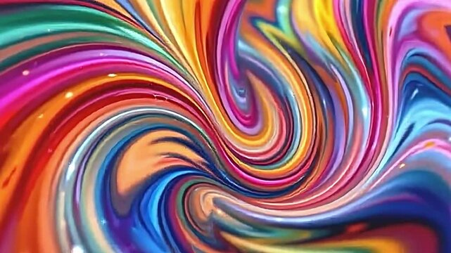 abstract dynamic loops of vivid colors, pulsating with energy, fluid forms merging and separating, rich textures with high gloss elements, playful interplay of shadows and highlights
