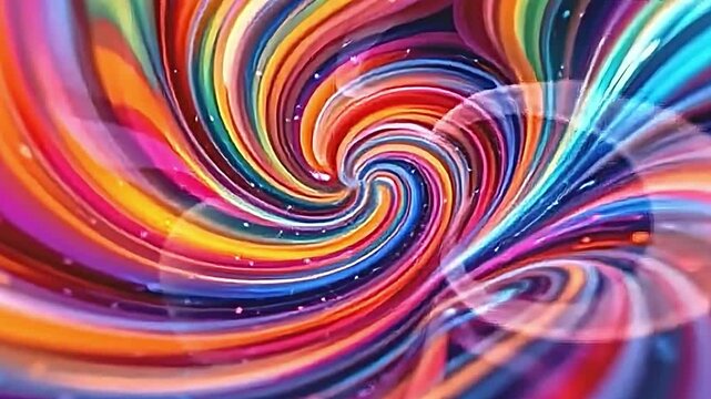 abstract dynamic loops of vivid colors, pulsating with energy, fluid forms merging and separating, rich textures with high gloss elements, playful interplay of shadows and highlights