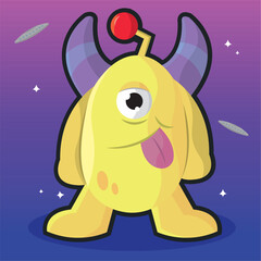 Yellow monster with red antenna. Vector