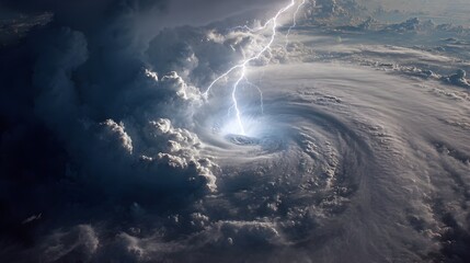Lightning bolt striking inside hurricane eye walls captured high-speed photography revealing electrifying storm core dynamics