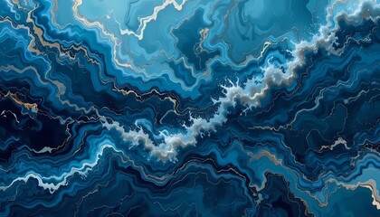 Abstract Swirling sapphire and gold liquid abstraction
