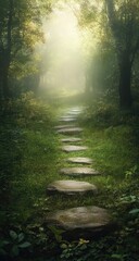 Obraz premium Misty forest path with stone steps (1)