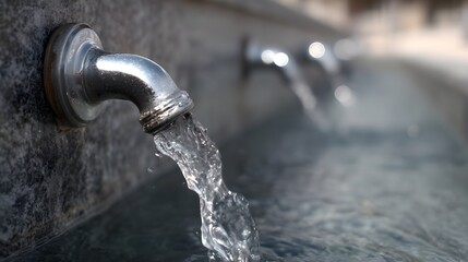 Close up view of pristine accessible water fountain showcases sleek design and hygienic public amenity