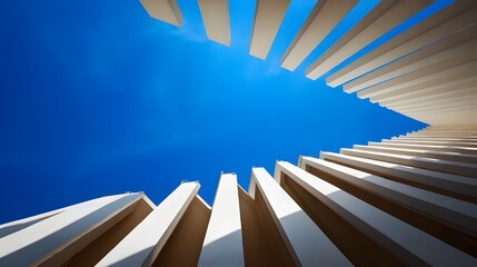 Dynamic architectural photography featuring diagonal lines converging to infinity vanishing point creating dramatic visual flow