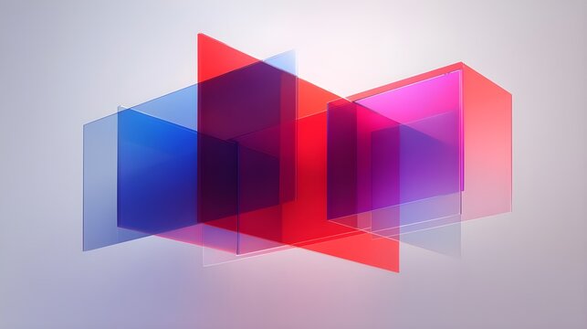 Intersecting translucent red and blue planes create stunning abstract layers evoking art installations and illusions