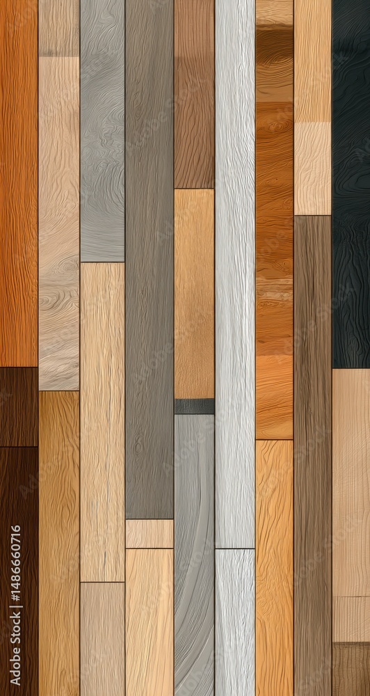 Poster a seamless texture of various wood planks, showcasing diverse colors and grain patterns, ideal for i