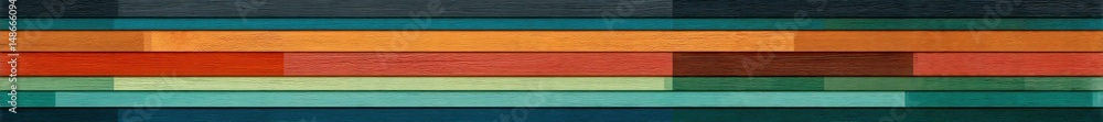 Poster horizontal stripes of teal, orange, red, and green hues create a textured, layered effect, ideal for