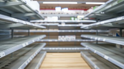 Obraz premium Empty shelves in a store highlight the impact of shortages on consumers daily lives and purchasing habits.