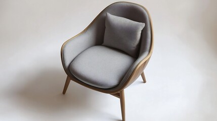 Minimalist chair a grey cushion top down view perfectly styled for home decor presentations