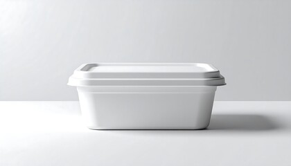 White Rectangular Container With Lid On Light Gray Background