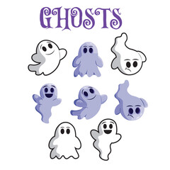 Set of cute halloween ghost characters Vector