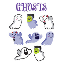 Set of cute halloween ghost characters Vector