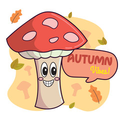 Cute autumn mushroom character Vector