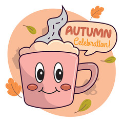 Cute happy winter hot chocolate drink character Vector