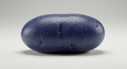 Single vibrant blue potato showcasing unique color and texture against backdrop