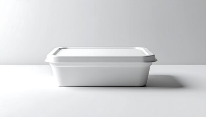 White Plastic Container With Lid On White Surface Against A Soft White Background
