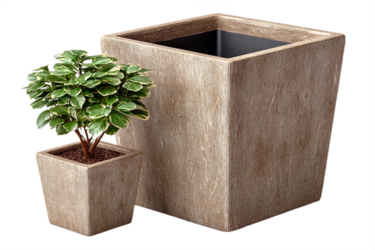 Solid square bin with rustic texture isolated on transparent background