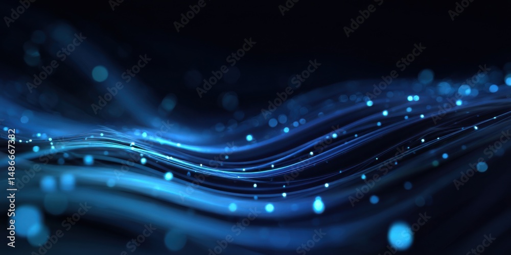 Aufkleber Abstract blue glowing digital background with light trails and data flow concept. : Generative AI