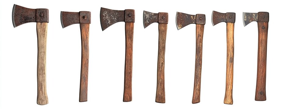 Rusty axes with wooden handles