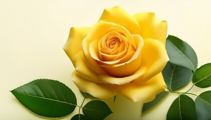 Fototapeta premium yellow rose with delicate green leaves on white green yellow