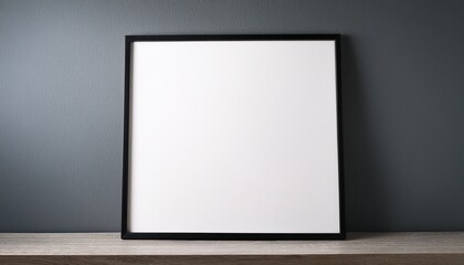 empty white picture canvas with black wooden frame leaning on wall blank poster mock up