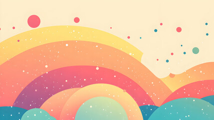 Fototapeta premium Abstract pastel layered landscape background with retro style and colorful circles