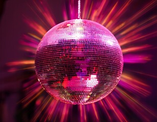 vibrant pink disco ball reflecting colorful lights perfect for party dance or celebration themes in stock photos