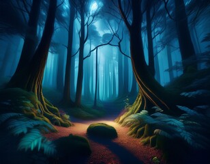 enchanted shadows a mysterious night in the forest generative ai