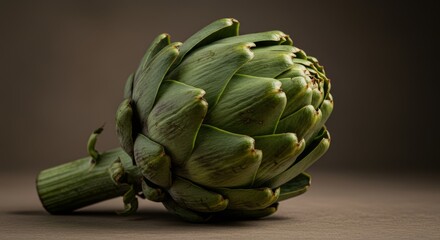 Obraz premium Close up of Freshly Harvested Artichoke with Neutral Background Ambiance
