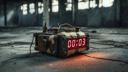 Rustic Homemade Bomb, 00:03 Countdown, Derelict Factory Setting