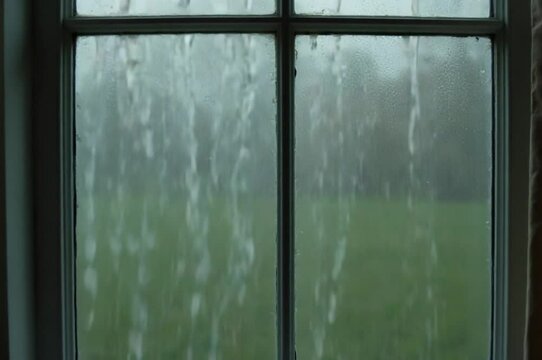 Window of the house wet from rain