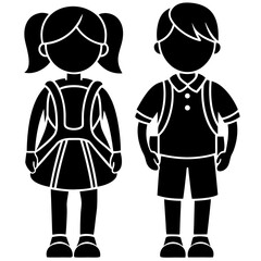 schoolboy icon, kid symbol isolated, boy and girl with backpack, human silhouette, child symbol.