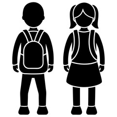 schoolboy icon, kid symbol isolated, boy and girl with backpack, human silhouette, child symbol.
