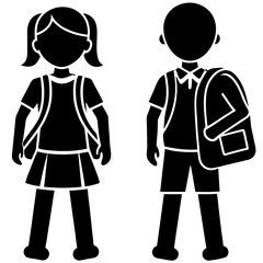 schoolboy icon, kid symbol isolated, boy and girl with backpack, human silhouette, child symbol.