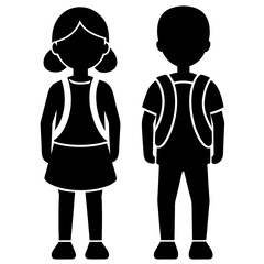 schoolboy icon, kid symbol isolated, boy and girl with backpack, human silhouette, child symbol.