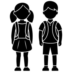 schoolboy icon, kid symbol isolated, boy and girl with backpack, human silhouette, child symbol.