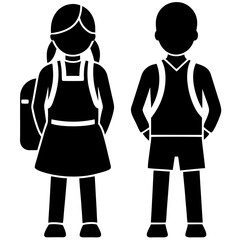 schoolboy icon, kid symbol isolated, boy and girl with backpack, human silhouette, child symbol.