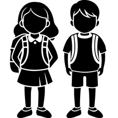 schoolboy icon, kid symbol isolated, boy and girl with backpack, human silhouette, child symbol.