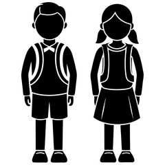 schoolboy icon, kid symbol isolated, boy and girl with backpack, human silhouette, child symbol.