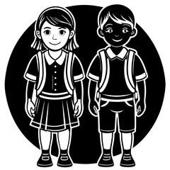 schoolboy icon, kid symbol isolated, boy and girl with backpack, human silhouette, child symbol.