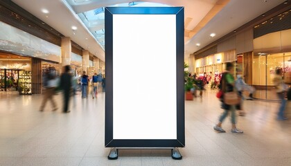 marketing stand board in a busy shopping mall using for highlighting upcoming events new products or limited time offers