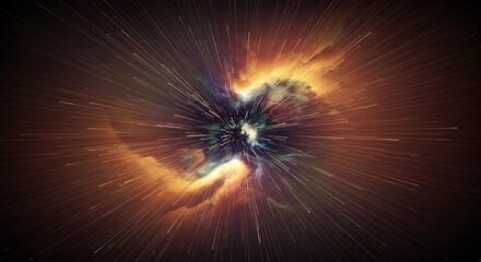 A mesmerizing cosmic explosion, colors bursting from a central point, lines of light streaking outward, an abstract representation of the universe.