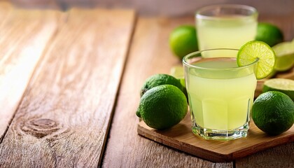 fresh lime juice on wooden background selective focus
